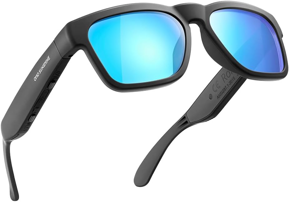 OhO Transitional Audio Sunglasses, Voice Control and Open Ear Style Listen Music and Calls with Volumn UP and Down, Bluetooth 5.0 and IP44 Water Resistance Feature for Indoor and Outdoor