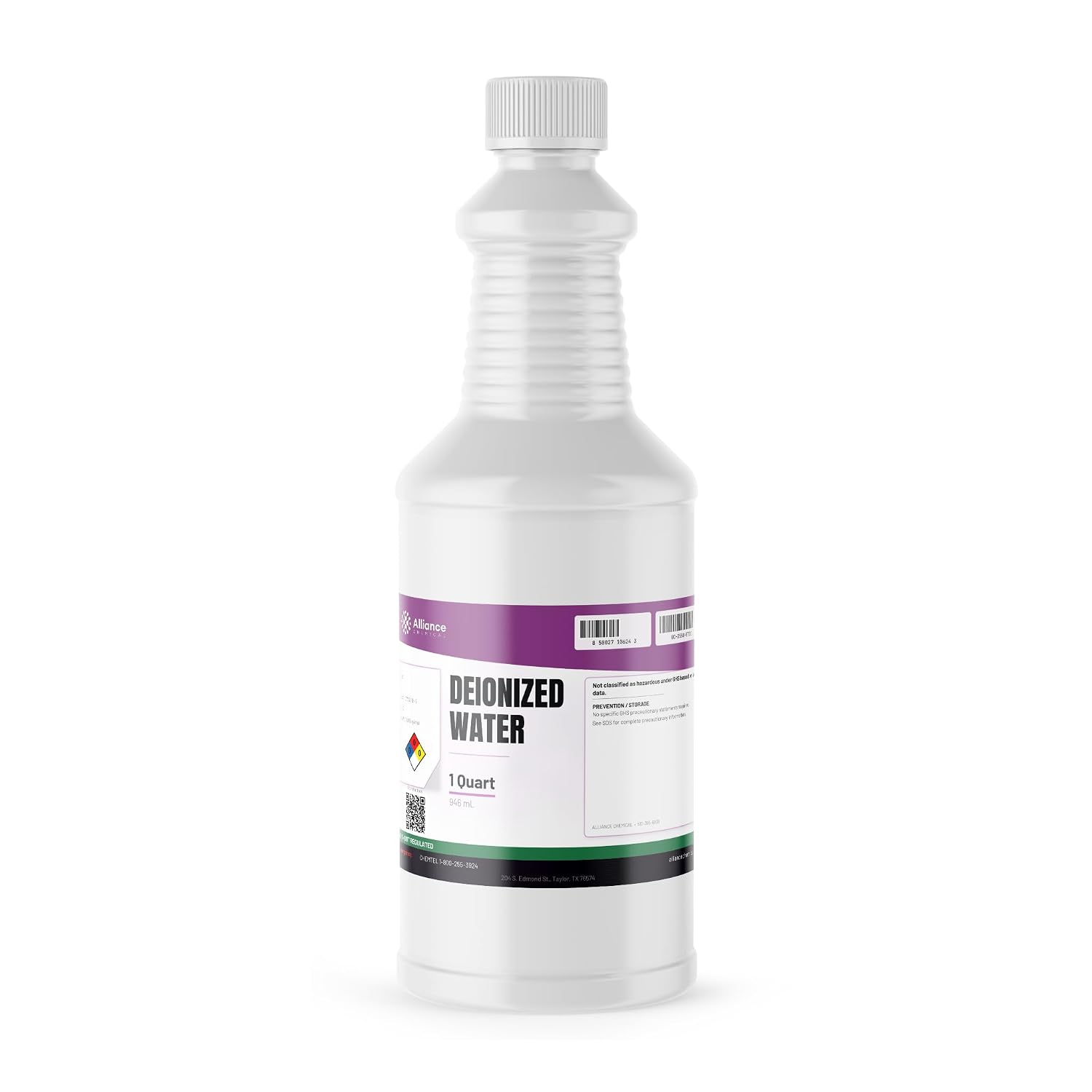 Alliance Chemical Deionized Water - 1 Quart - Laboratory-Grade Deionized Water for Research Chemicals and Battery Fluid