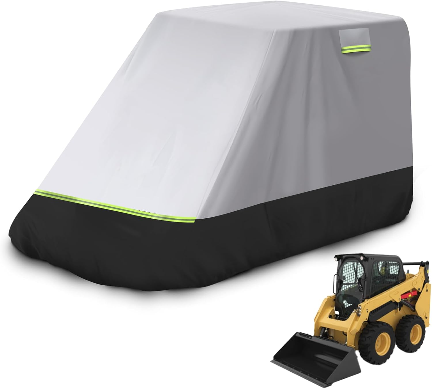 Cabbed Skid Steer Cover Compatible with Most Skid Steer John Deere, Caterpillar, Case, Bobcat, 420D Heavy Duty Oxford PVC with Air Vents & Reflective Strips