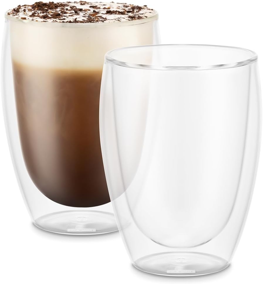 Bodum Double Walled Glasses Pack of 2 PAVINA - 350ml Latte Cups - Dishwasher Safe Thermal Cup - Mouth-Blown Borosilicate Glass