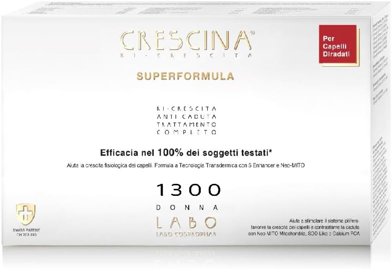 Crescina Transdermic SUPER FORMULA Re-Growth and Anti-Hair Loss Double Hair Treatment 1300 Women 20 Vials (10+10)
