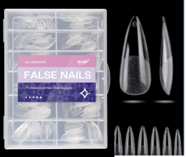 Stiletto Nails Press On Tips - 312pcs Gel Fake Nails Full Cover Extension Pre-Shape Pointed Long DIY 12 Sizes