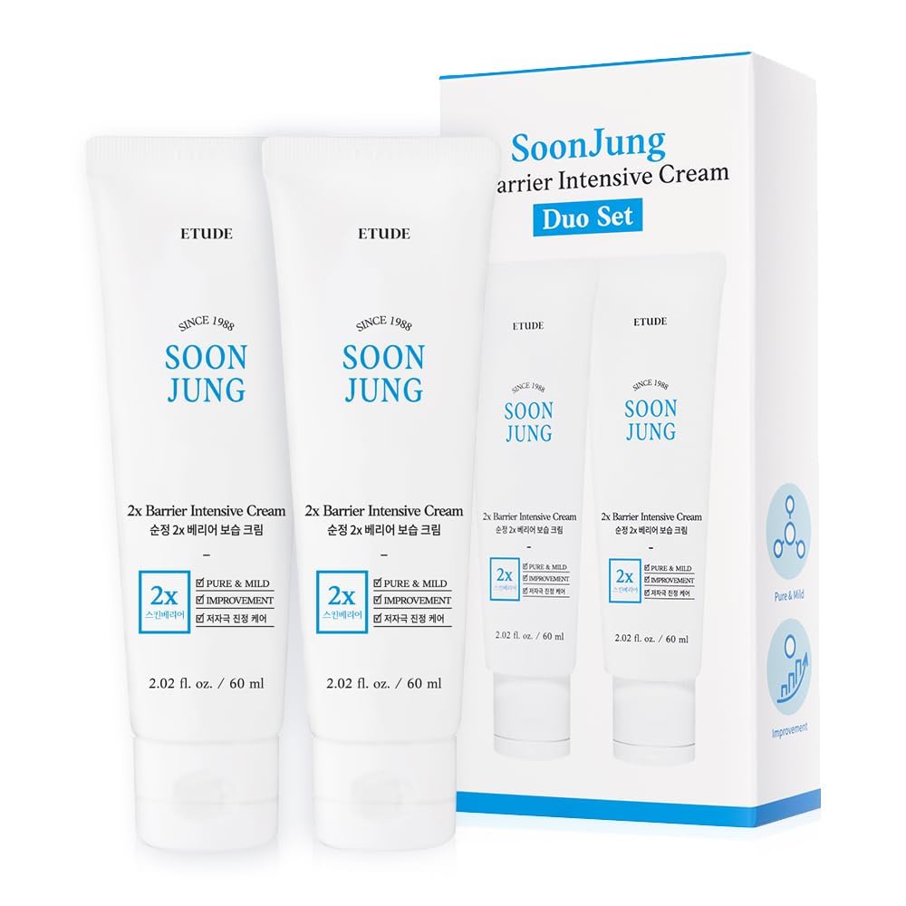 ETUDE SoonJung 2x Barrier Intensive Cream Duo Set (2.02 Fl.oz x 2ea) | Hypoallergenic Shea Butter Hydrating Facial Cream for Sensitive Skin, Panthenol for Damaged Skin | Korean Skin Care, Beauty