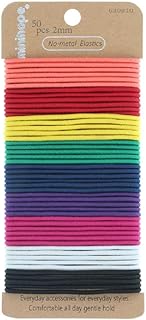 Minihope no-metal girls elastic hair ties, women's girls multicolor elastics, 2mm neutral elastics 50 Count