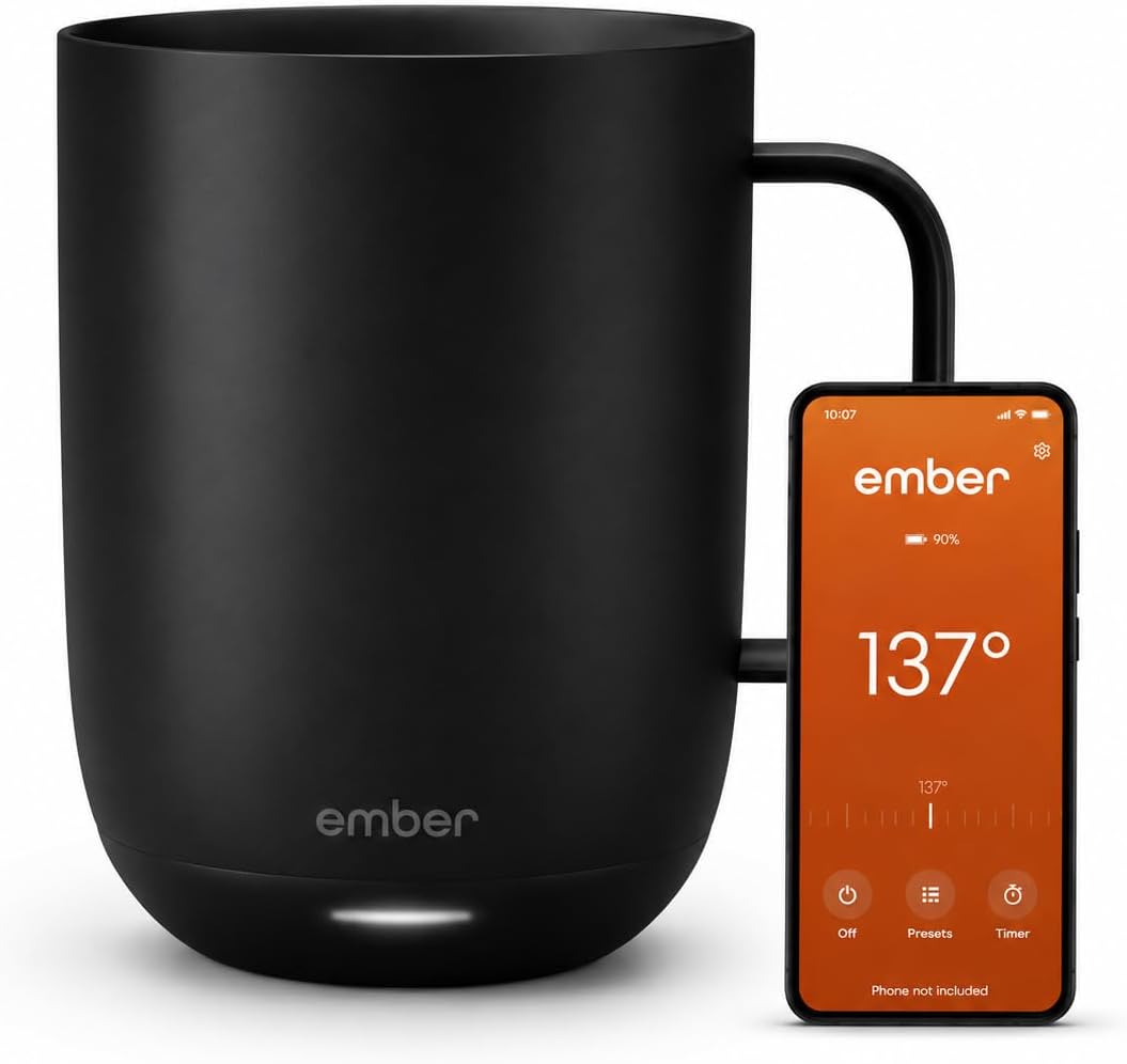 Ember Temperature Control Smart Mug 2, 14 Oz, App-Controlled Heated Coffee Mug with 80 Min Battery Life and Improved Design, Black | App-Controlled Heated Coffee Mug with 80 Min