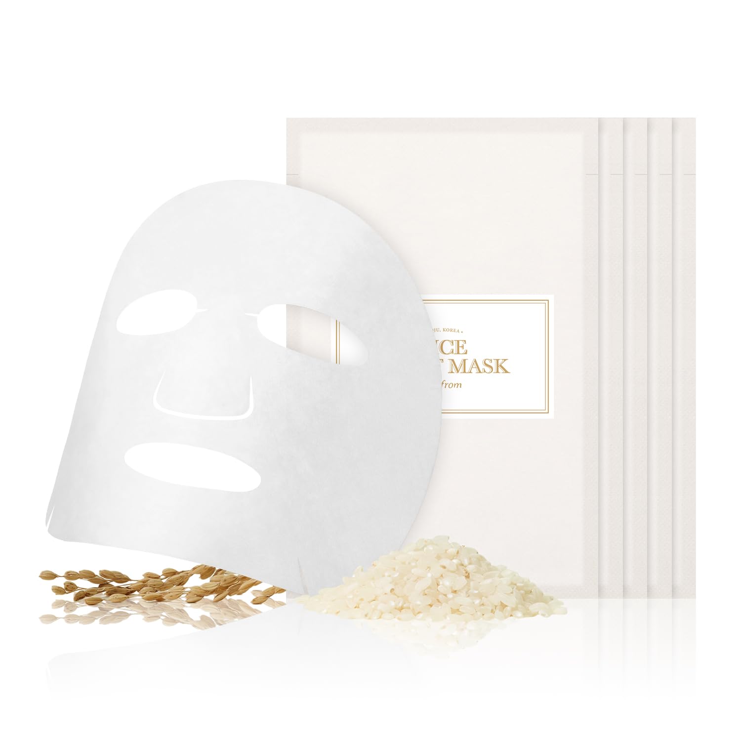 I'm from Rice Sheet Mask Pack of 5, 60% Korean Rice Face Mask, Creamy Hydration for Dry, Combination Skin, Moist, Milky Essence, Biodegradable, Vegan, Hypoallergenic, 20ml