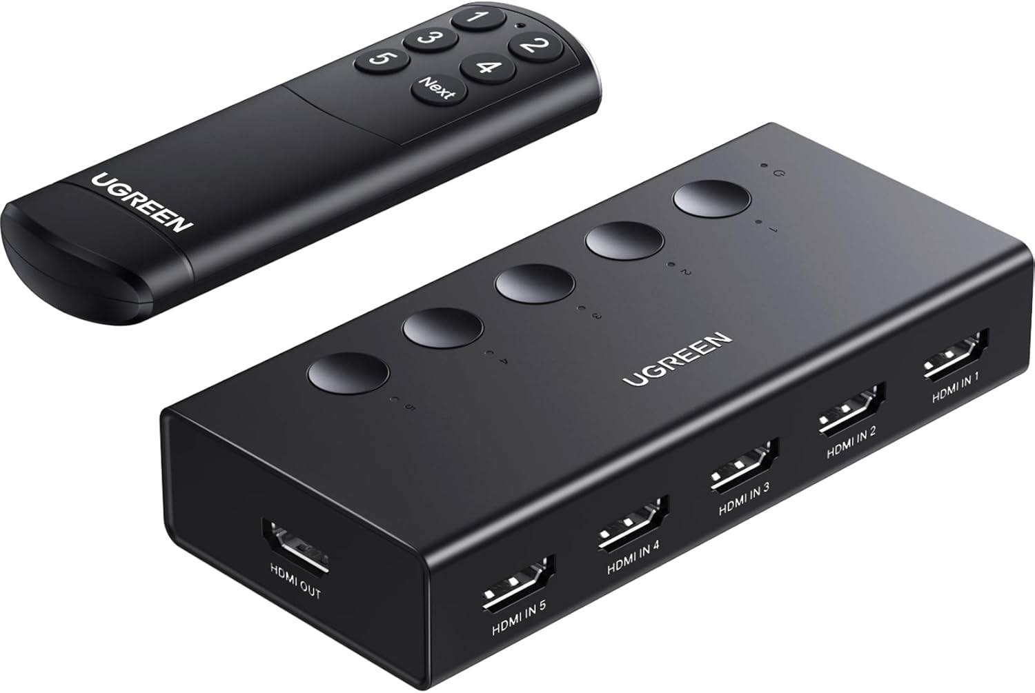 UGREEN HDMI Switch 5 in 1 Out 4K@60Hz, HDMI Splitter with Remote 5 Port Switcher Selector Box Support 3D CEC HDR HDCP2.2 Compatible with PS5/4/3 Xbox Nintendo Switch Roku TV Fire Stick Black