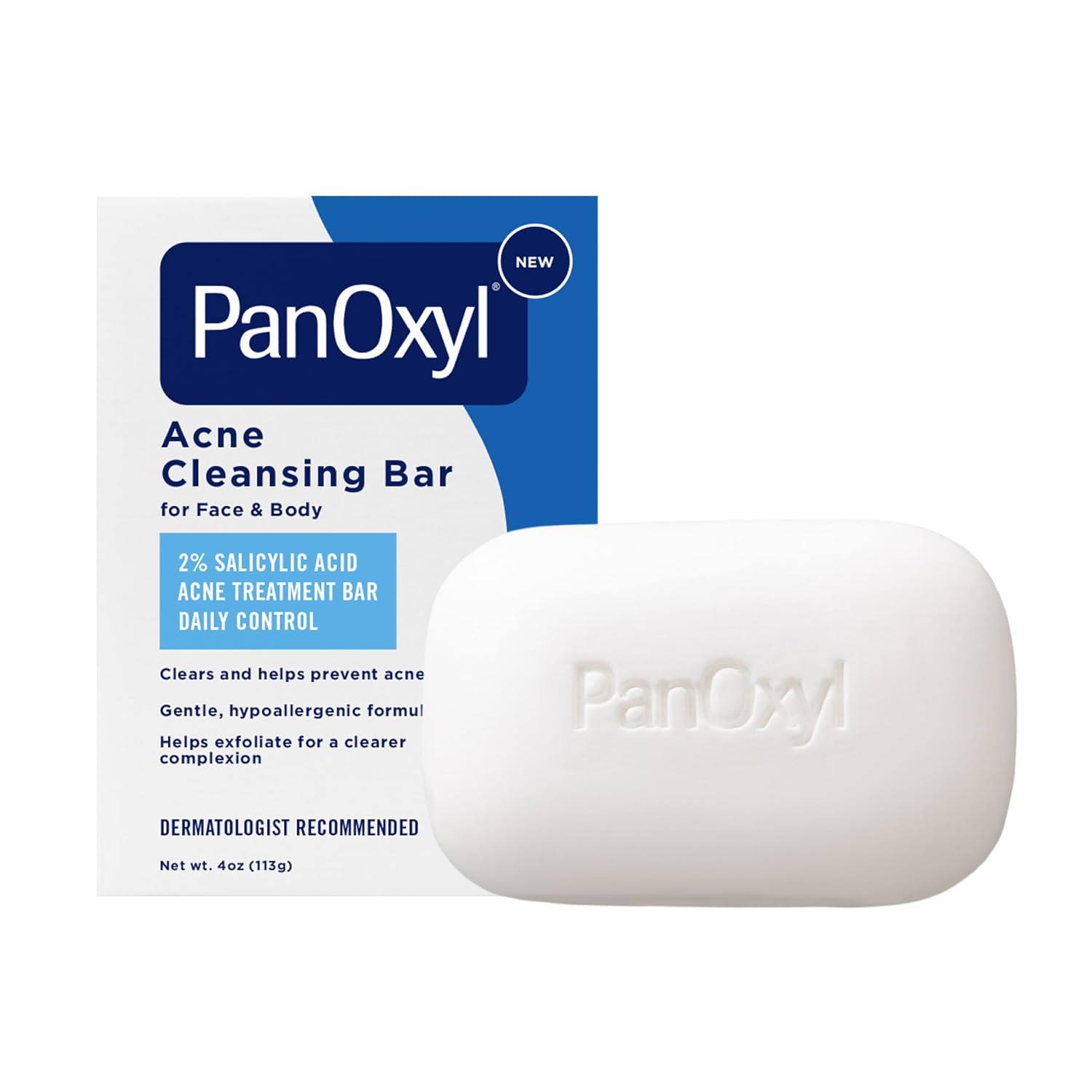 PanOxyl Acne Cleansing Bar, 2% Salicylic Acid, Helps Clear Acne, Gently Exfoliates with Mandelic Acid, Mattifies with Zinc PCA, Moisturizes and Softens Skin with Shea Butter, 4oz