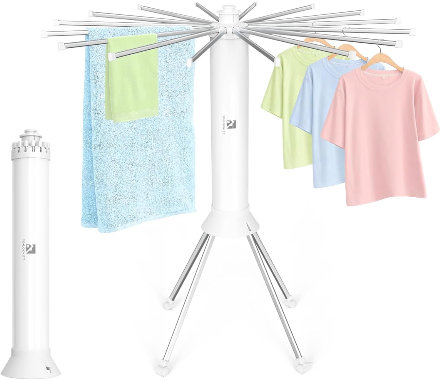 Quadruped Clothes Drying Rack with Wheels,Heavy Duty Drying Rack Clothing,Laundry Drying Rack Clothing,Space Saving,16 Expandable Drying Rods,Collapsible and Hidden for Home,Laundry Room