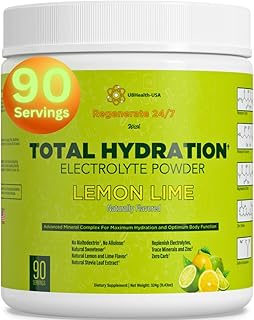 Total Hydration Electrolyte Replacement Mix Supplement Powder – 500 mg Potassium Citrate & Gluconate – Magnesium - Zink - Pink Salt - Natural Flavor -Stevia- No Allulose (90 Servings, Lemon Lime)