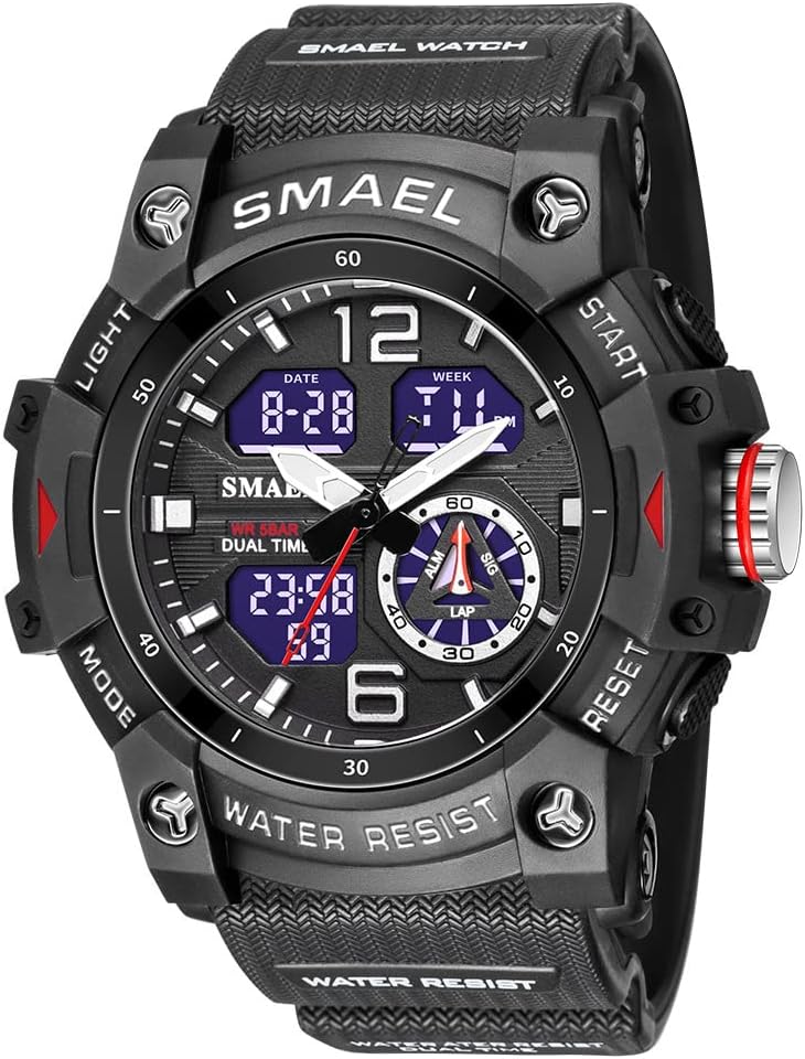Men's Large Face Outdoor Sports Watches Military S-Shock Watch Waterproof, Backlight, Alarm, Stopwatch Features - Rugged Wristwatch for Training, Hiking and Adventure