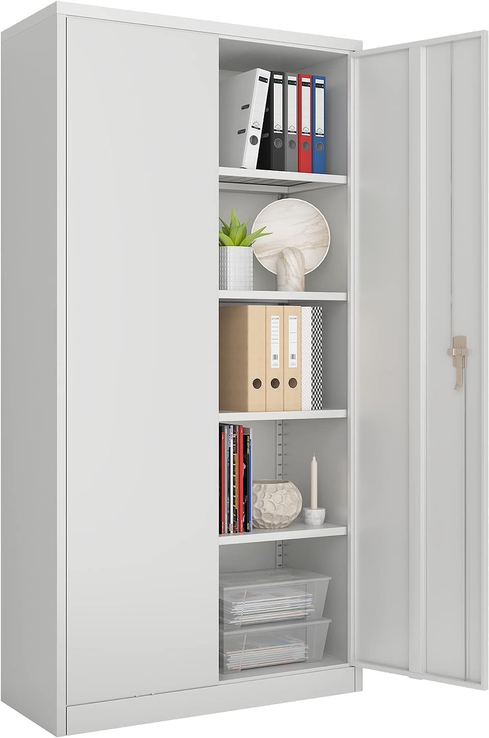 SUPEER Metal Storage Cabinet with 2 Door and 4 Adjustable Shelves,180CM Tall Steel Cabinet for Warehouse,Garage,Home,Office,Easy Assemble Required(Grey)