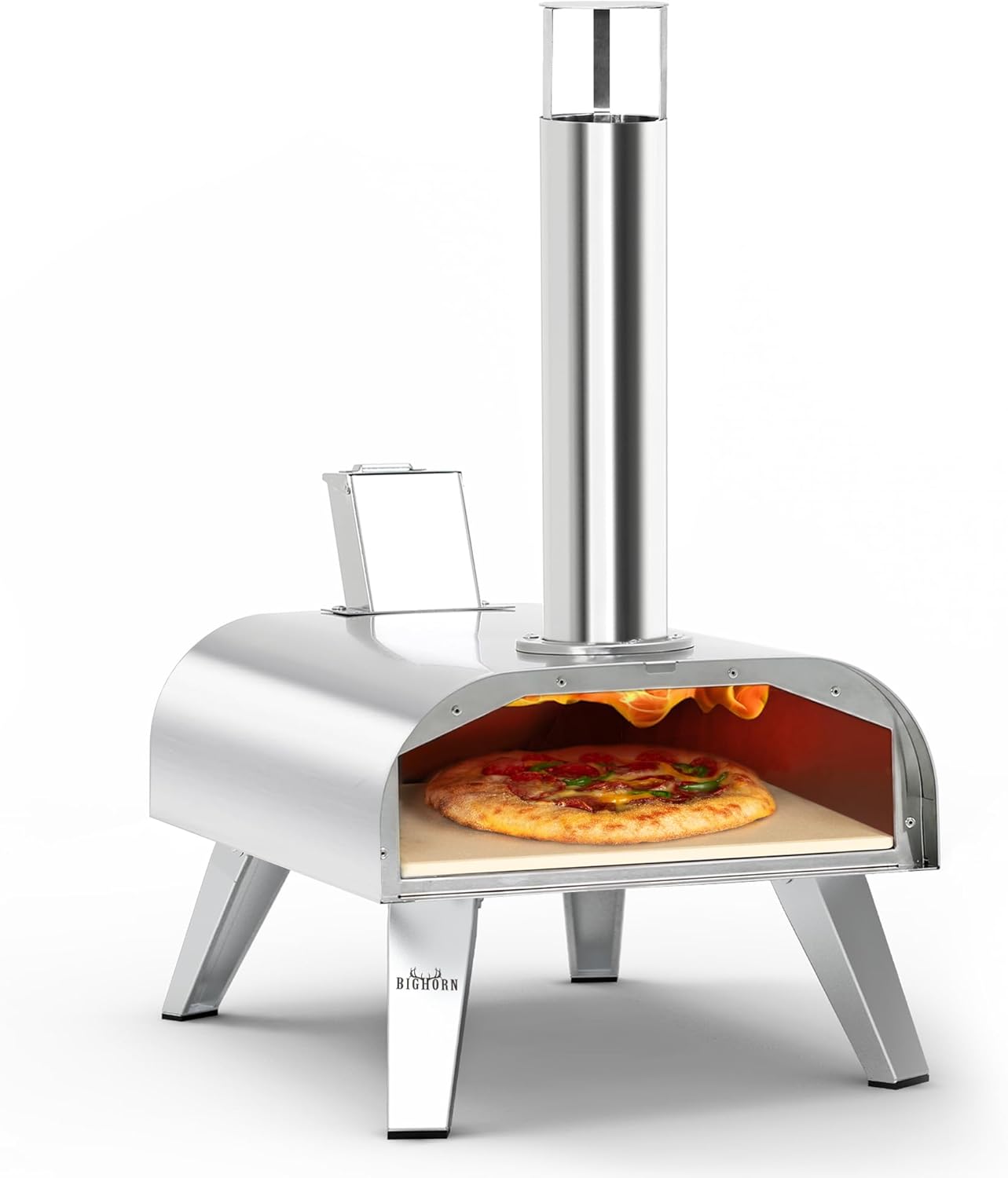 BIG HORN OUTDOORS Pizza Ovens Wood Pellet Pizza Oven Wood Fired Pizza Maker Portable Stainless Steel Pizza Grill