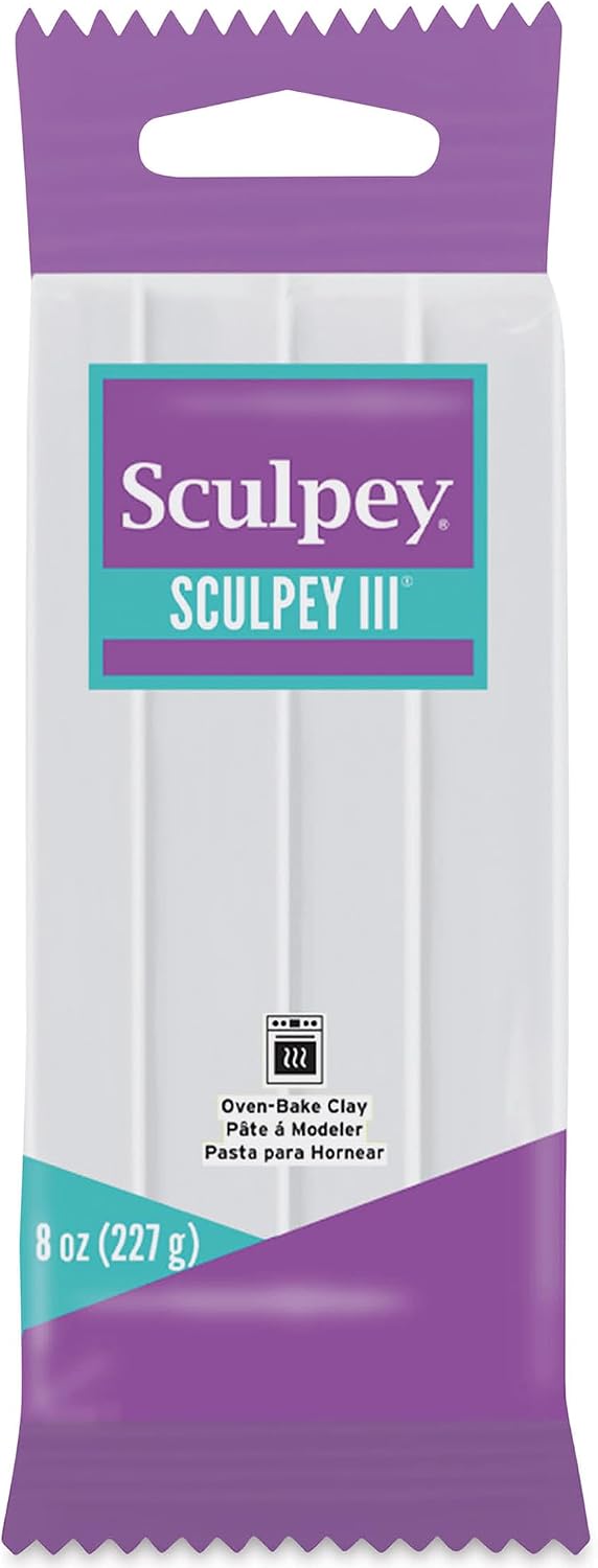 Sculpey III Polymer Oven-Bake Clay, White, Non Toxic, 8 oz. bar, great for modeling, sculpting, holiday, DIY, mixed media and school projects. Great for kids and beginners!