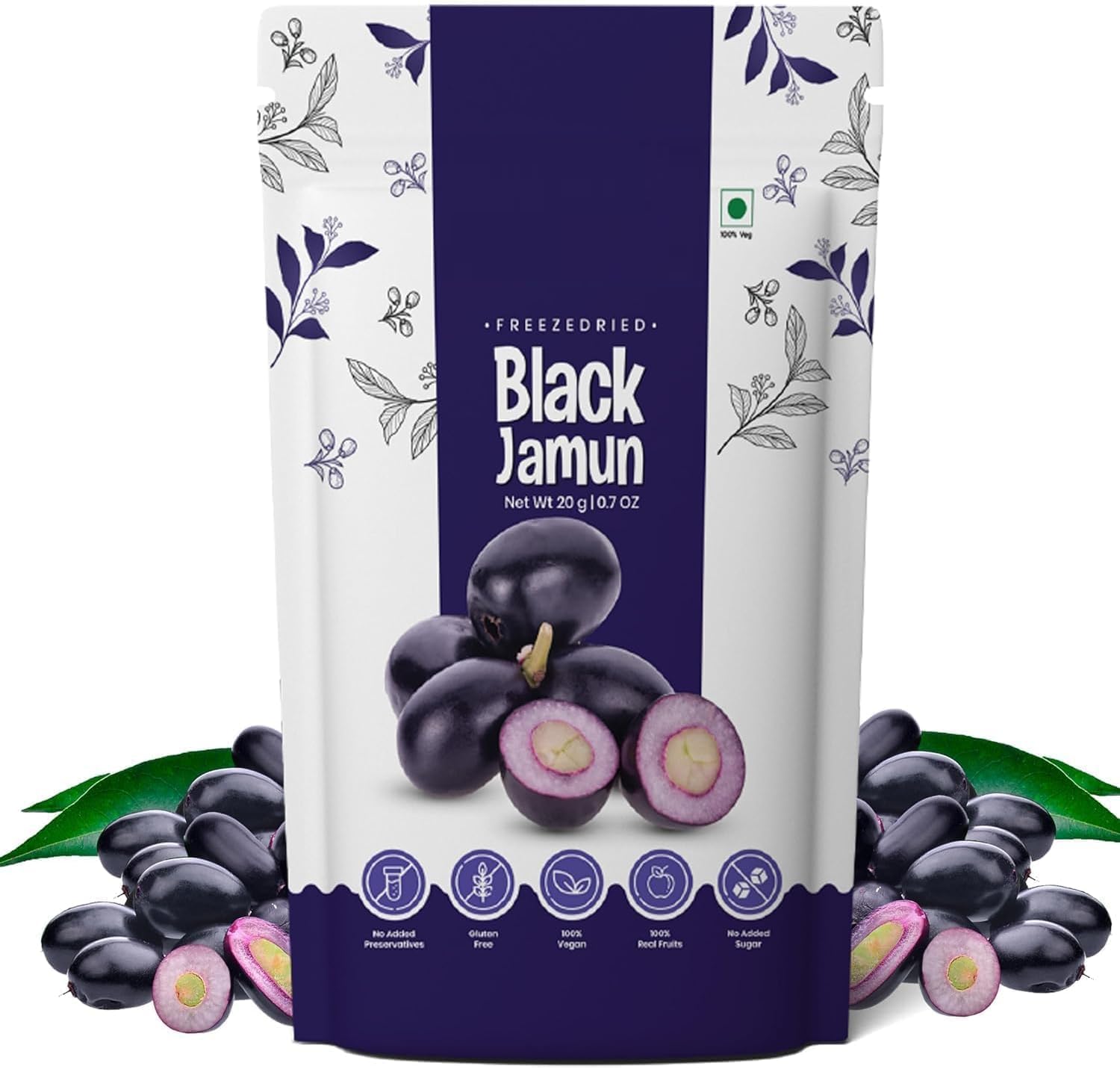 AR Freeze Dried Black Jamun | No Preservatives, No Added Sugar, Healthy Dried Fruit | 100% Natural, Vegan, Gluten Free Snack for Kids and Adults | 20 gram Pouch (Pack of 1)