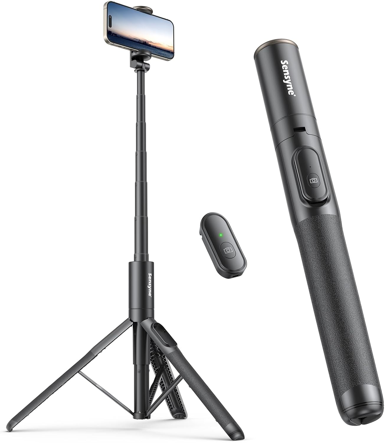 Sensyne 60" Phone Tripod & Selfie Stick, Lightweight All in One Phone Tripod Integrated with Wireless Remote Compatible with All Cell Phones for Selfie/Video Recording/Photo/Live Stream/Vlog(Black)