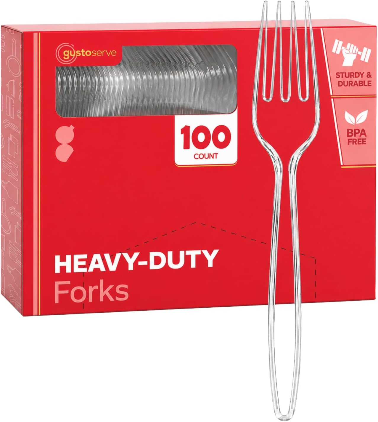 GUSTO Heavy Duty Disposable Clear Plastic Forks [100 Count]