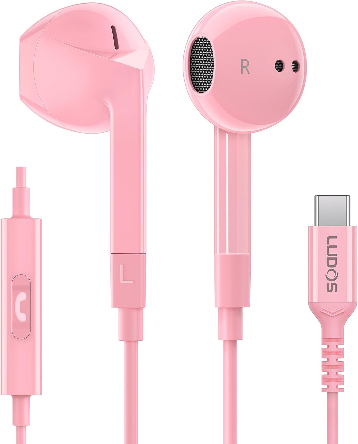 LUDOS FEROX USB C Headphones for iPhone 17 16 15 Pro Max Plus Air iPad Pro, 5 Years Warranty, USB-C Earbuds for Samsung Galaxy S24 S23 Ultra S22 S21 FE S20 Z Flip 3 Fold 4 A53, USB Type C Earphones