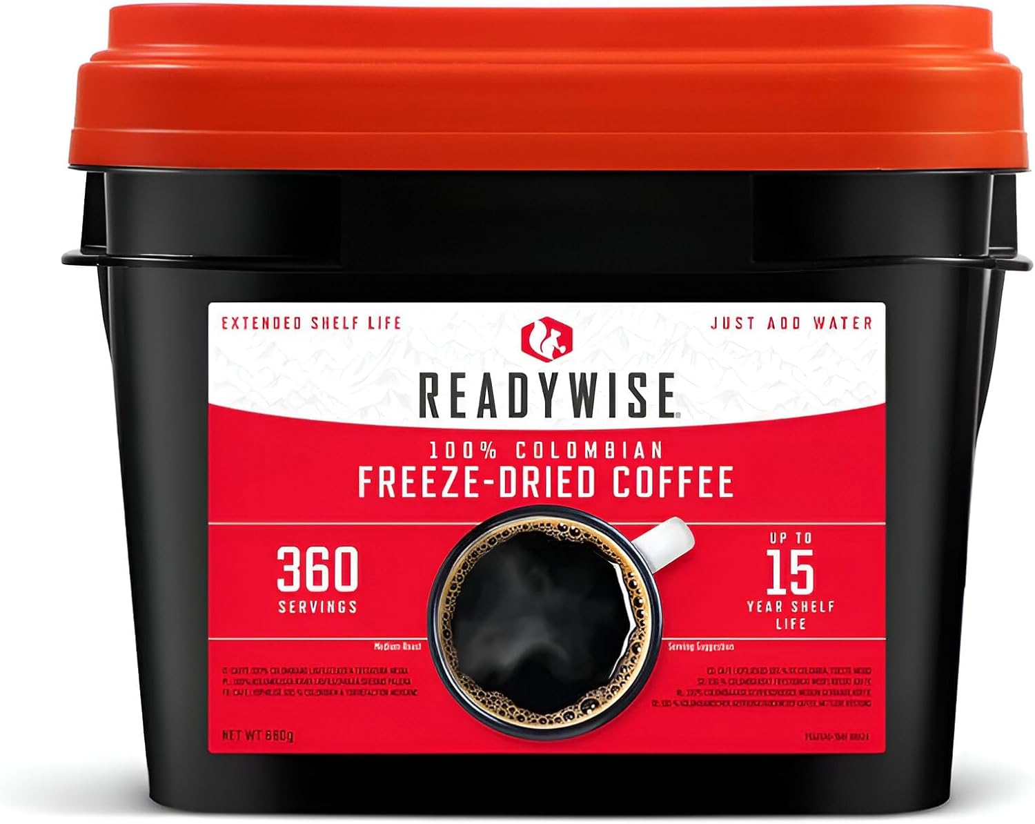 ReadyWise, 360 Serving, Coffee Bucket, Freeze Dried, 15 Years Shelf Life, Emergency Food