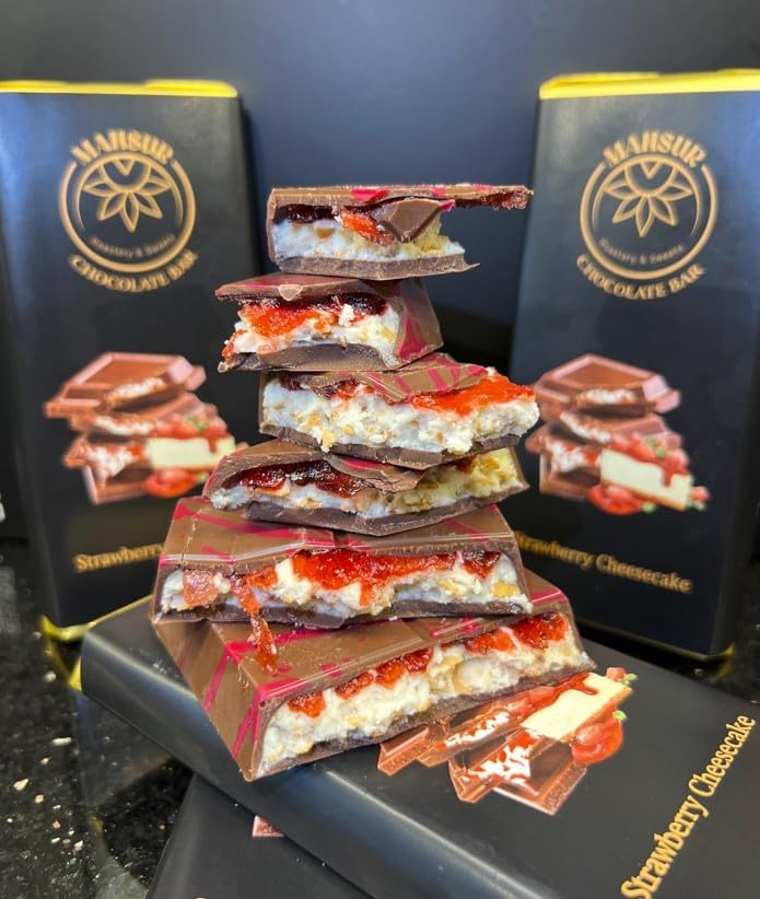 Viral DUBAI Chocolate | Large Size 190g Viral Strawberry Cheesecake Chocolate Bar by MANSUR Est. 1891 (DUE TO HOT WEATHER - PLEASE PUT IN FRIDGE FOR 30-45 MINS BEFORE OPENING)