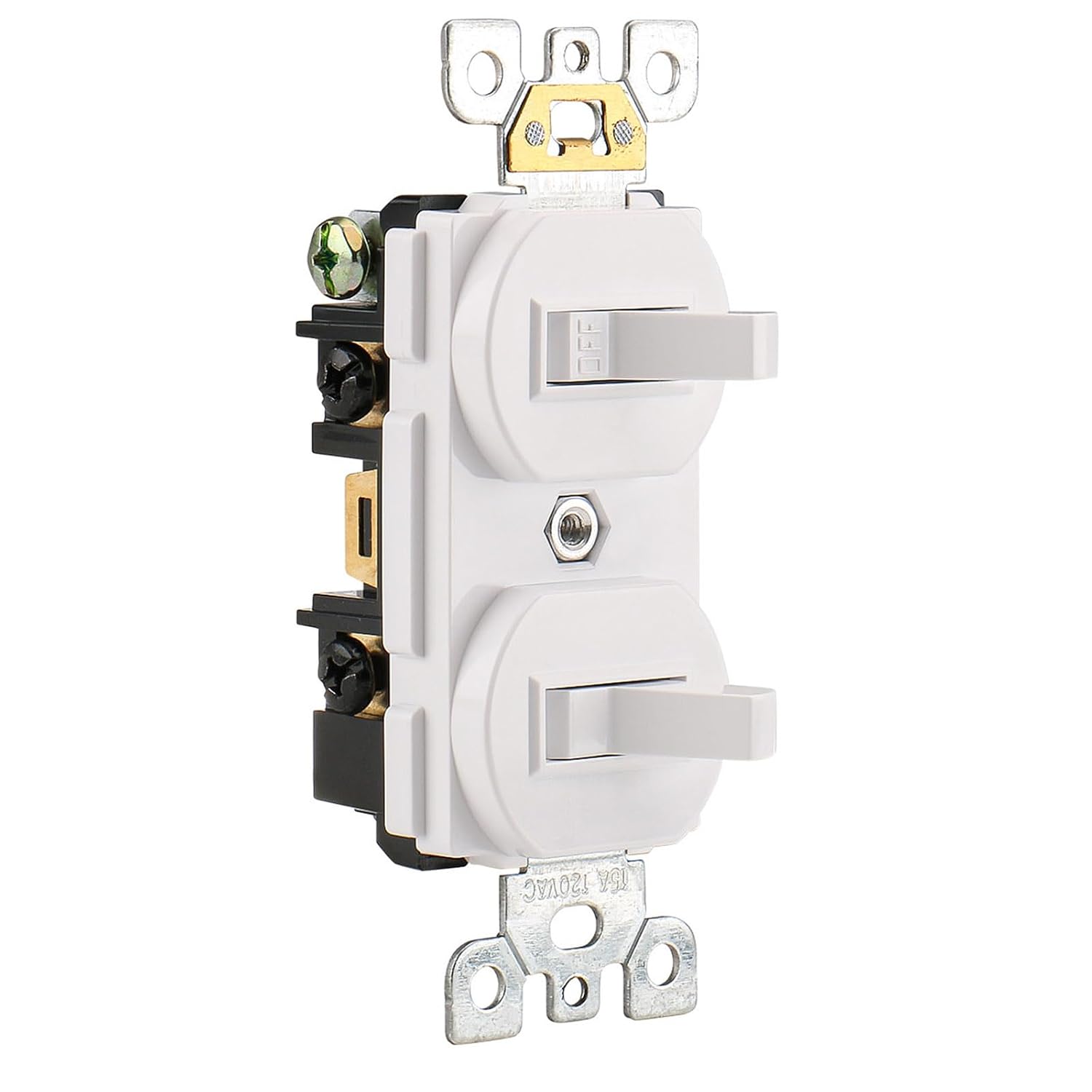 Double Toggle Light Switch,15 Amp AC120 Volt,Residential Grade Electrical Wall Switch,Great for Home, Office & Kitchen, White,ETL Listed