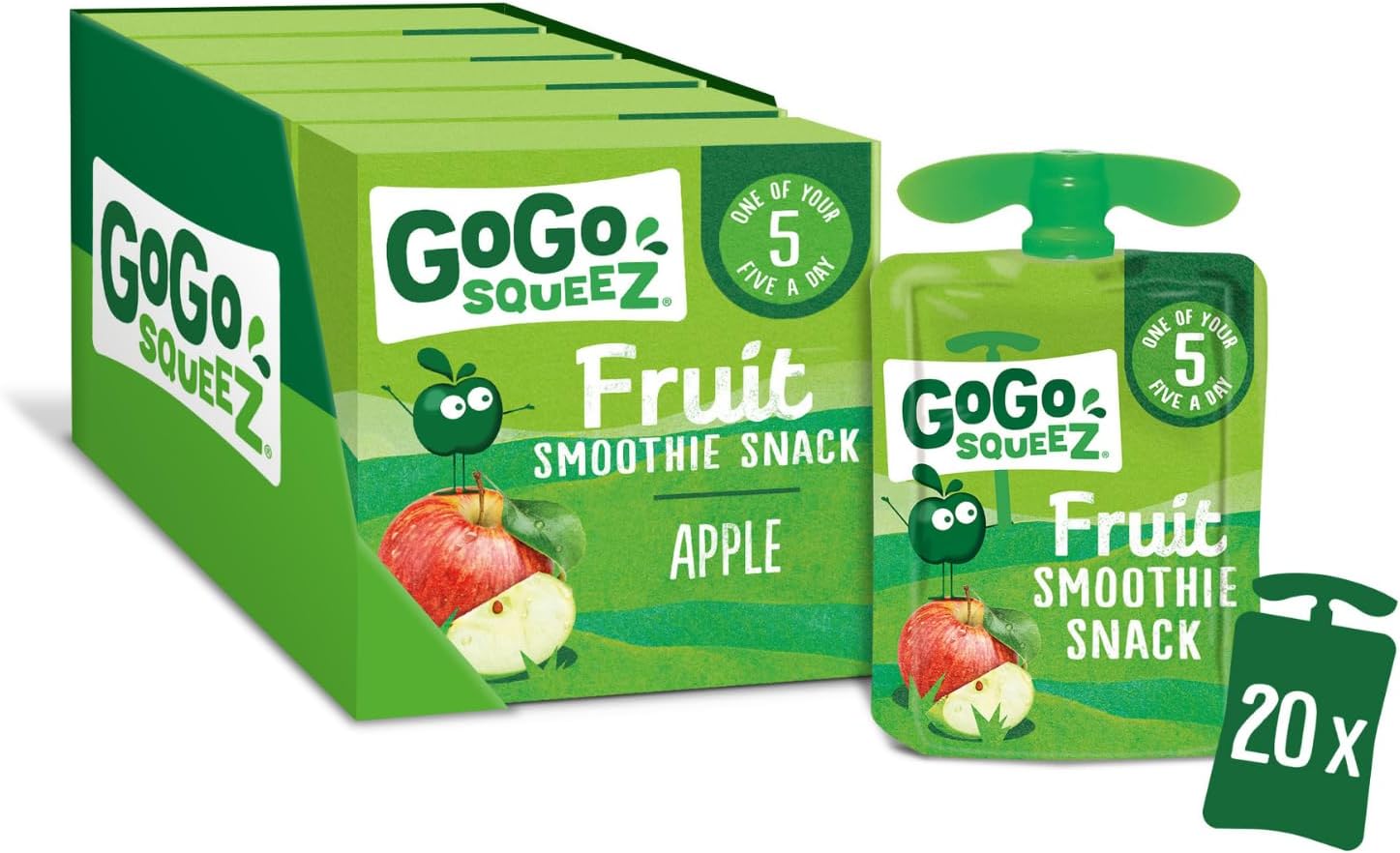 GoGo squeeZ Fruit Pouches, Apple, 20x90g, No Added Sugar, Kids Snacks