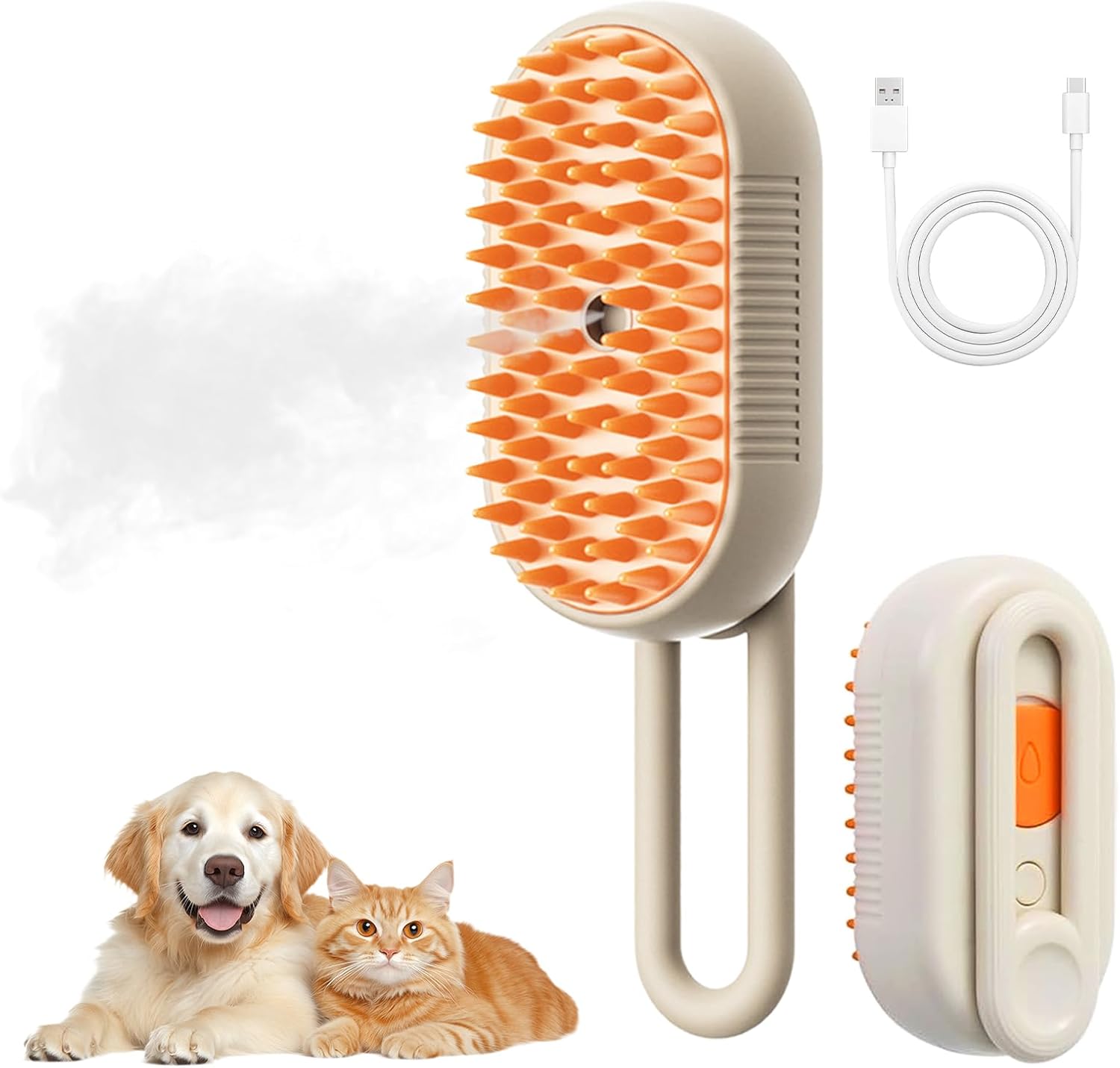 4 in 1 Cat Steam Brush For Shedding, Rechargeable Steam Pet Brush For Long Or Short Haired Cats And Dogs, Anti-Static, Massage, Cleaning, Shedding & Combing All In One!（Brown）