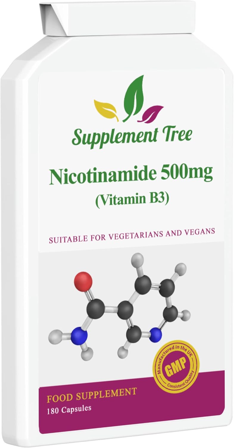 Vitamin B3 Nicotinamide 500mg 180 Capsules | Flush Free Niacinamide | UK Manufactured | Suitable for Vegans & Vegetarians