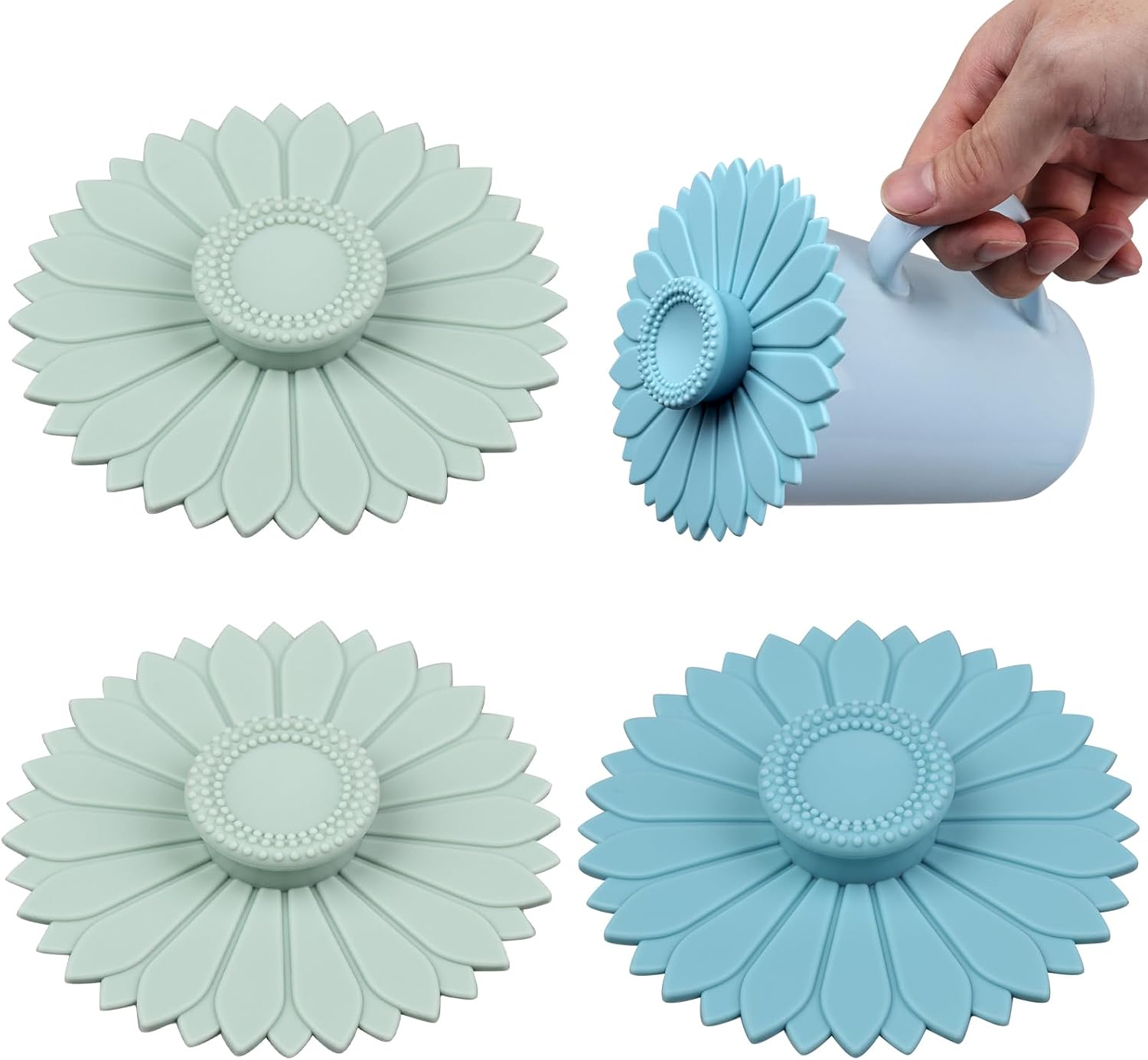Sunflower Silicone Cup Covers 4 pcs Universal Silicone Cup Lid for Coffee Mugs, Glass Cup, Hot Drink-Dust, Bugs, Debris Proof