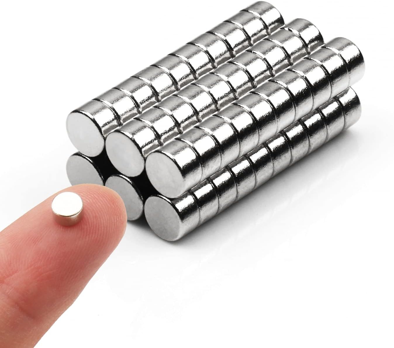 Deryun 60 Pack Round Refrigerator Magnets, Small Cylinder Fridge Office Whiteboard Durable Little Miniature Tiny Mini Magnets for Crafts,Silver,5x3-60