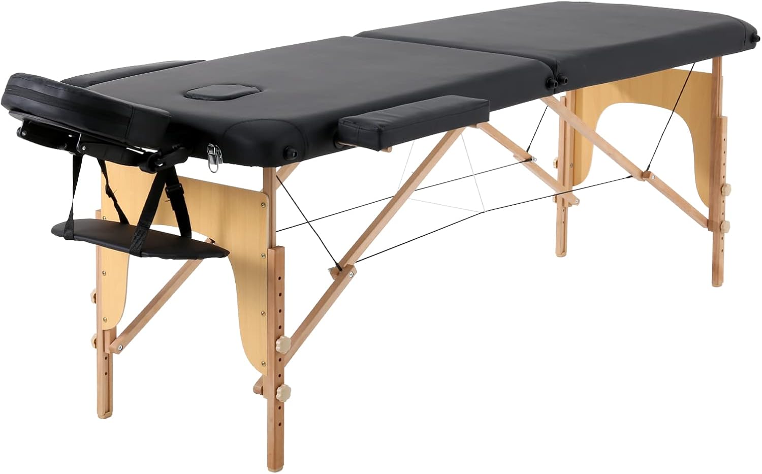 Panana Portable Massage Table Folding Lightweight Beauty Salon Spa Bed Therapy Couch (Black, 2-Section, Wood Leg)