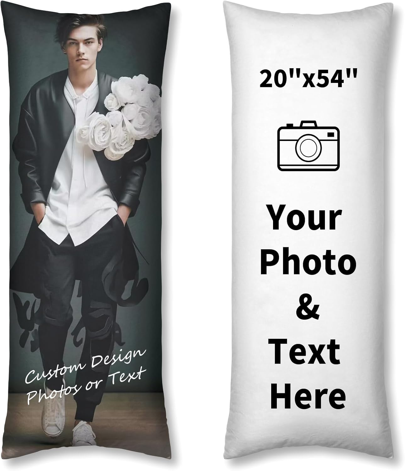 Custom Body Pillow Case Customized With Pictures, Text, Pet Photo - Personalized Cover With Your Loved Ones' Image - Romantic Gift Ideas - No Filling (20x54 Inch)
