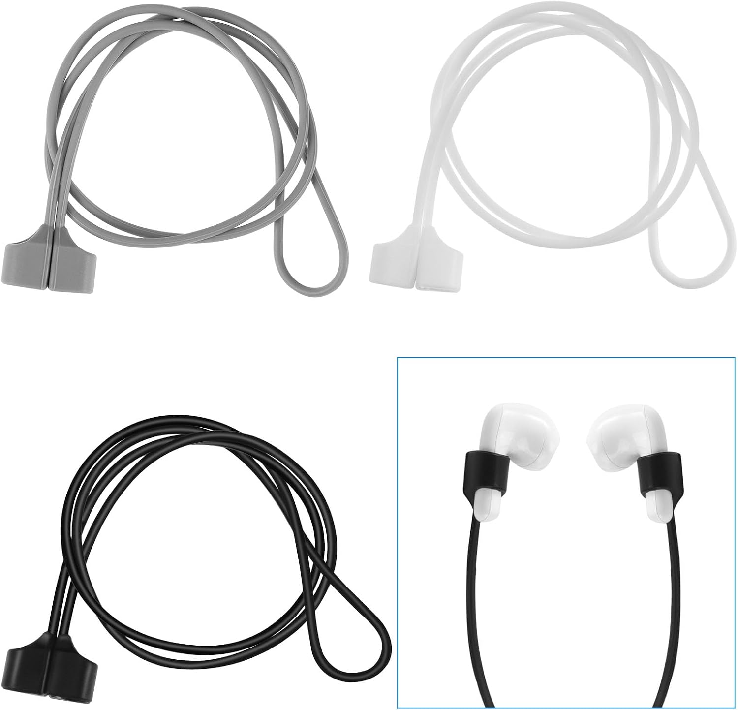 eROOSY 3PCS Silicone Airpods Strap, Magnetic Earbuds Strap, Neck Rope for Wireless Earphone Accessories, Soft Silicone Anti-Lost Straps Compatible with AirPods Pro/3/2/1