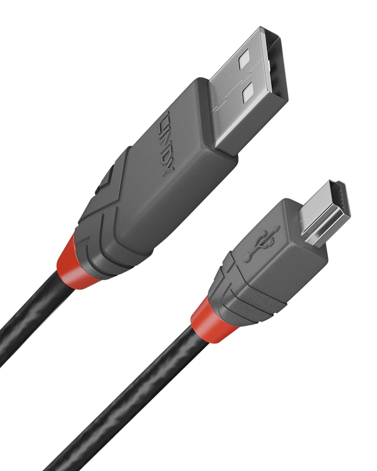 Lindy 1m USB 2.0 Type A to Mini-B Cable, Anthra Line, Pro Range, Gold Plated Contacts, Double Shielded, Durable, Flexible Pro Cable, Cameras, Hard Drives, GPS, Game Controllers, Music Equipment etc.