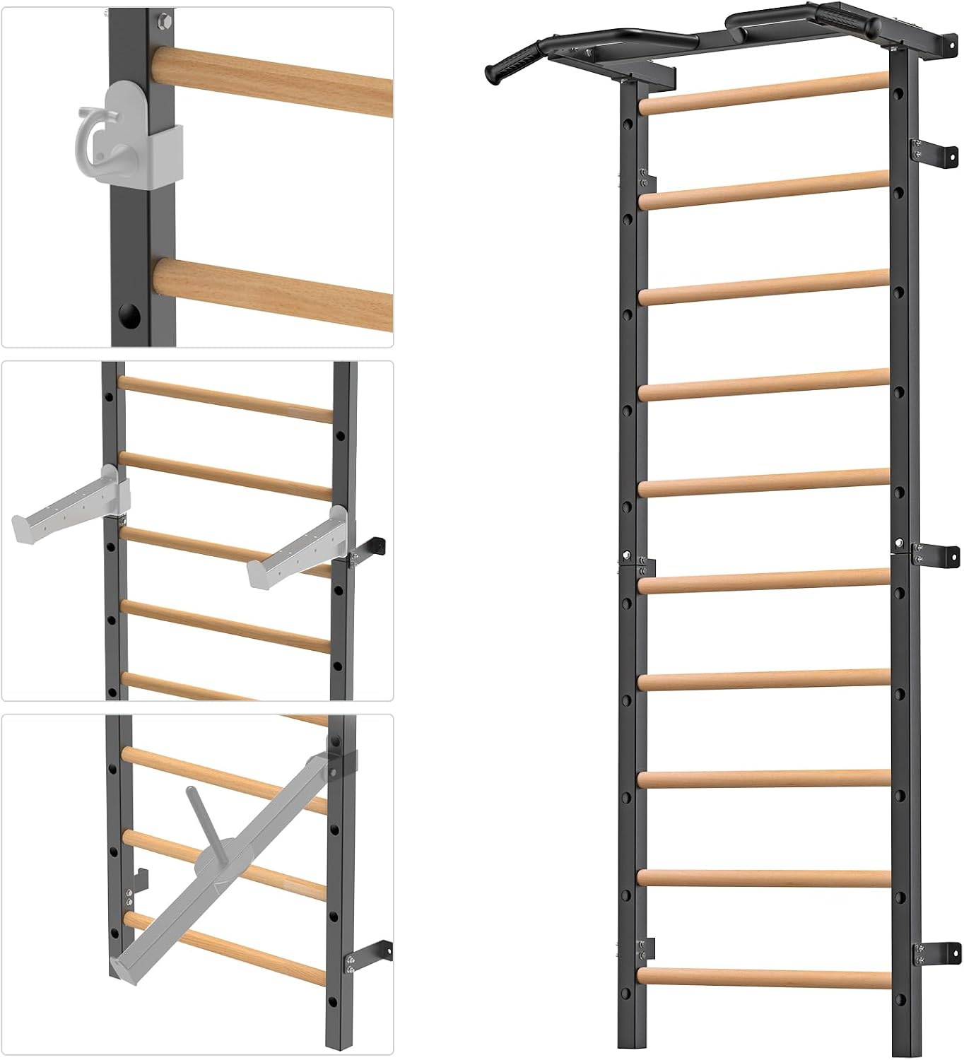 Kipika Gymnastic Wood Stall Bar, 2"x2" Swedish Ladder with 1" Hole