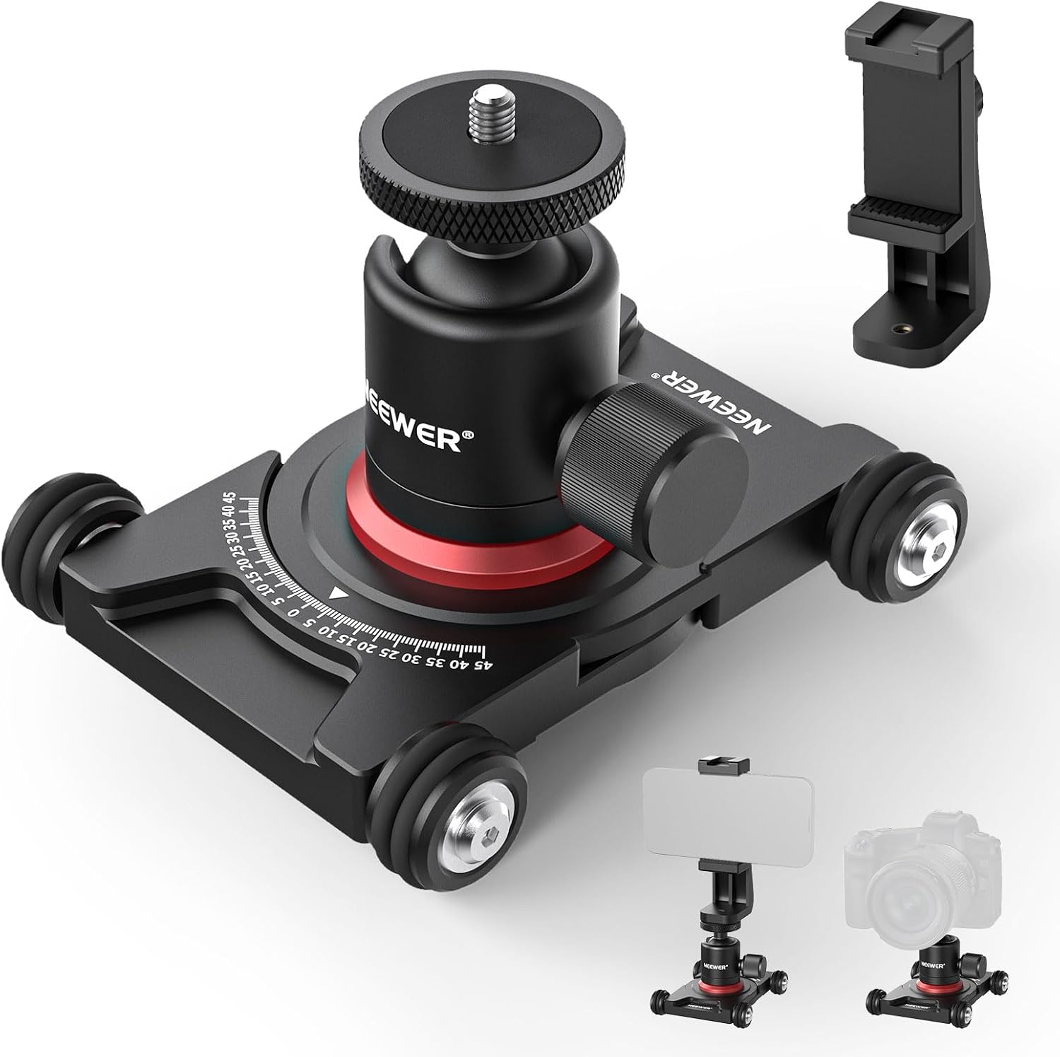 NEEWER Dolly Camera Slider with Ball Head and Phone Clamp, 4 Wheel Table Dolly with 360° Panorama, Compatible with Mirrorless Camera Mini Camcorders GoPro iPhone and Android Mobile Phones SD001
