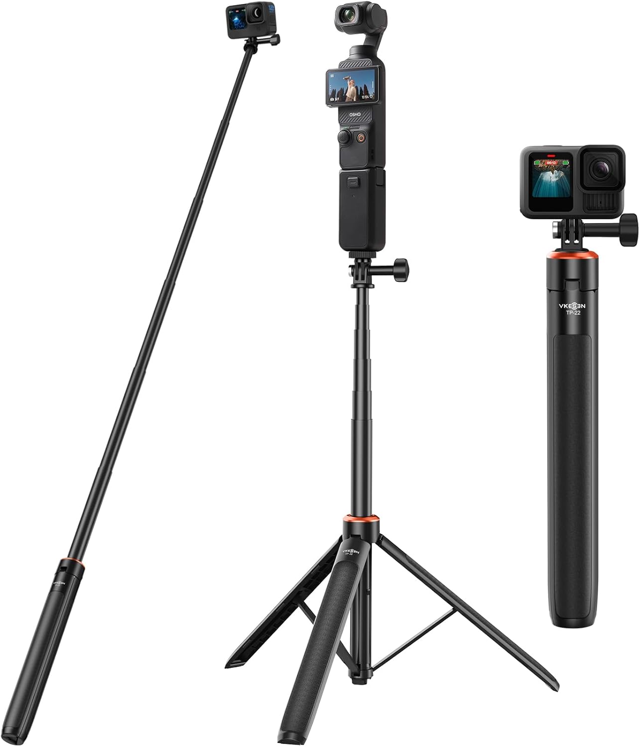 53.5"/136cm Selfie Stick Tripod for Osmo Pocket 3 - Extendable Travel Tripod Stand for GoPro Hero 13/12/11/10/9/8/Max, DJI Osmo Action 5 Pro/4, AKASO EK7000 - Action Camera Accessories