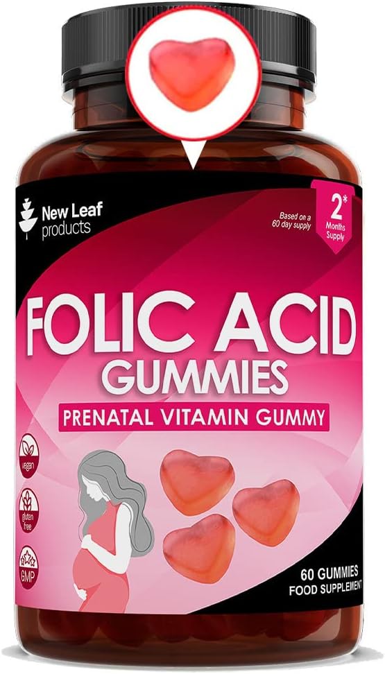 Folic Acid Pregnancy Gummies High Strength Folate Vitamins - Chewable Folic Acid Vegan Prenatal Vitamins for Women 400mcg, Vitamin B9 Prenatal Conception - Pregnancy Supplements, Real Fruit Juice