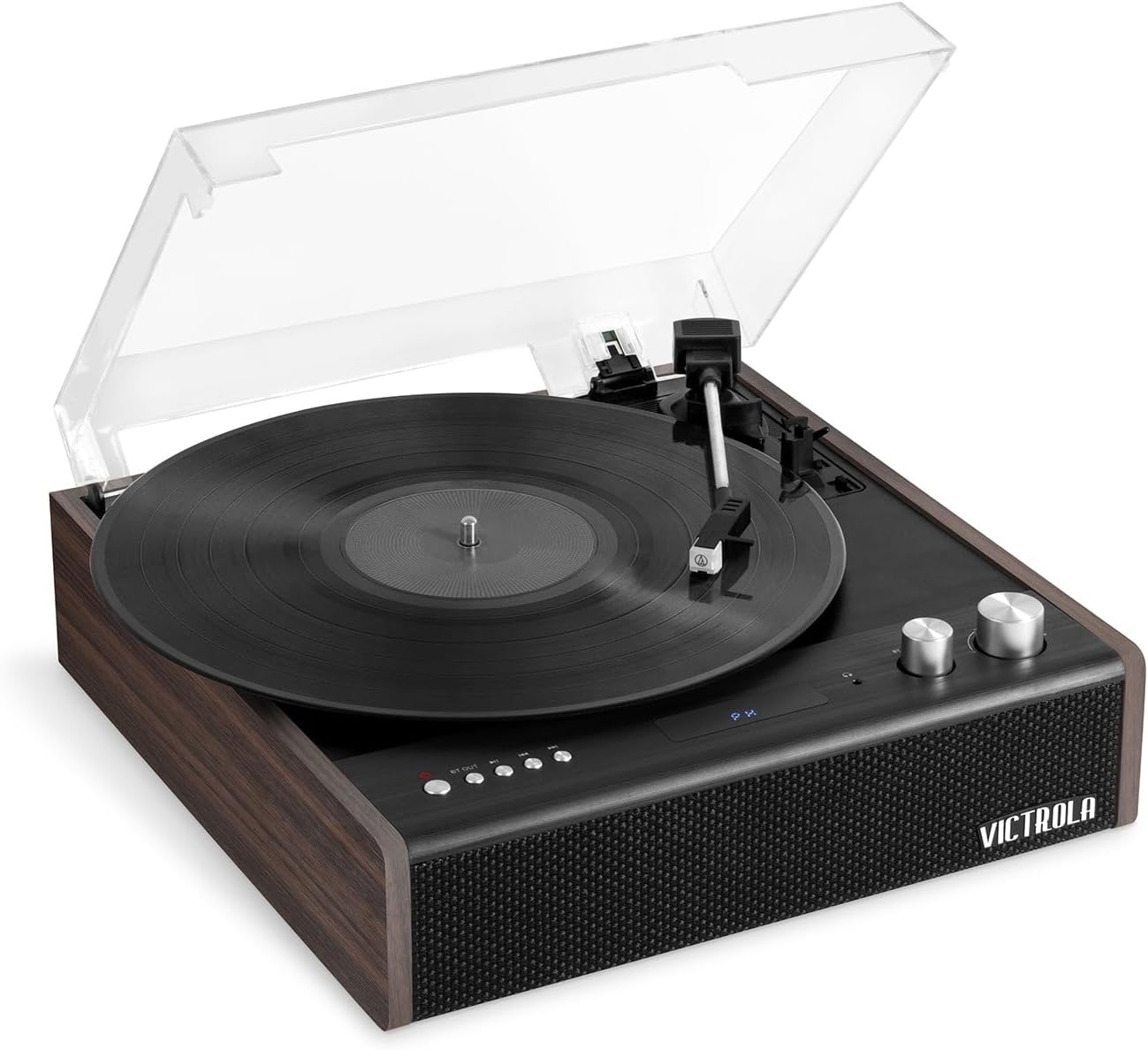 Victrola Eastwood – Bluetooth Record Player – 3-Speed Turntable, Premium MM Cartridge, Vinyl Stream for Wireless Streaming, Removable Dust Cover, Built-in Speakerss (Espresso)