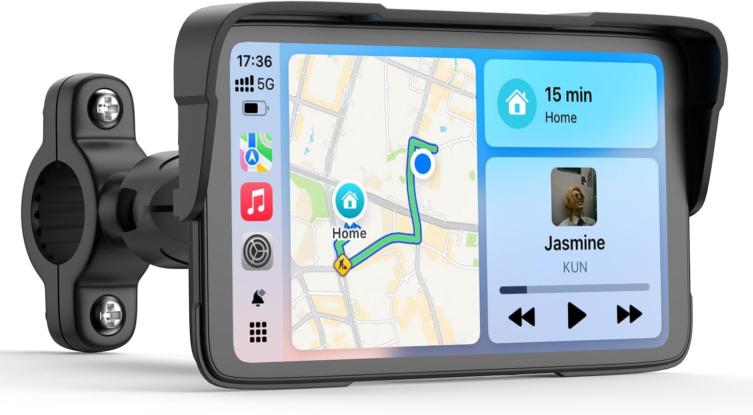 5" Motorcycle CarPlay GPS Navigation System Screen, with Apple Carplay and Android Auto, Waterproof Touchscreen, Moto Car Play Screen with Dual Bluetooth, Navigation, Siri, Anti-Glare