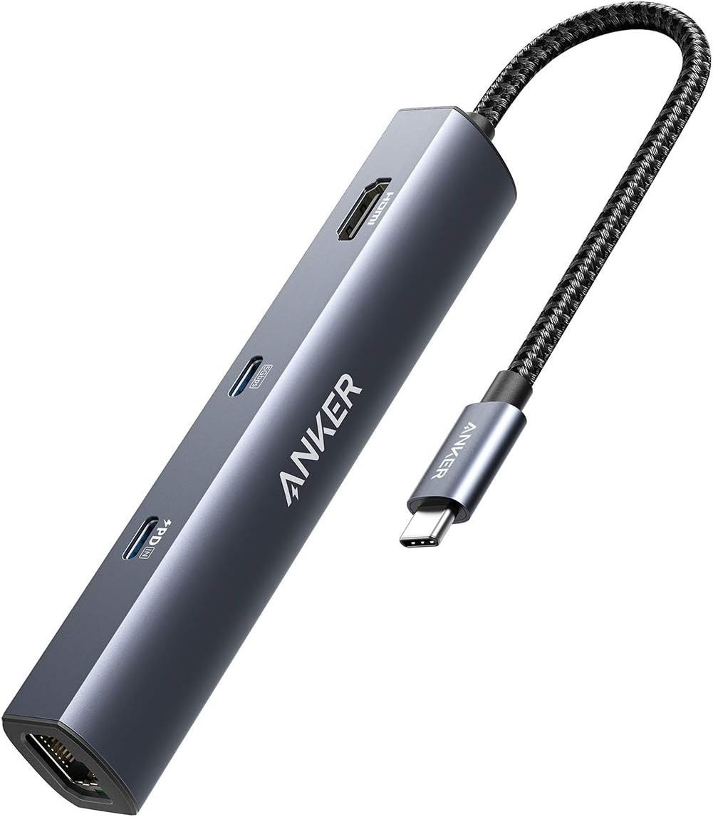 Anker USB-C Hub with Ethernet, 6-in-1 Multiport USB C to Ethernet Adapter | 4K HDMI Adapter with Ethernet, 65W Max PD, USB-C & 2 USB-A Data Ports, for MacBook Air, iPad Pro, XPS, Home Office and More