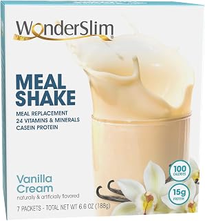 WonderSlim Meal Replacement Shake, Vanilla Cream, 15g Protein, 24 Vitamins & Minerals, Gluten Free (7ct)