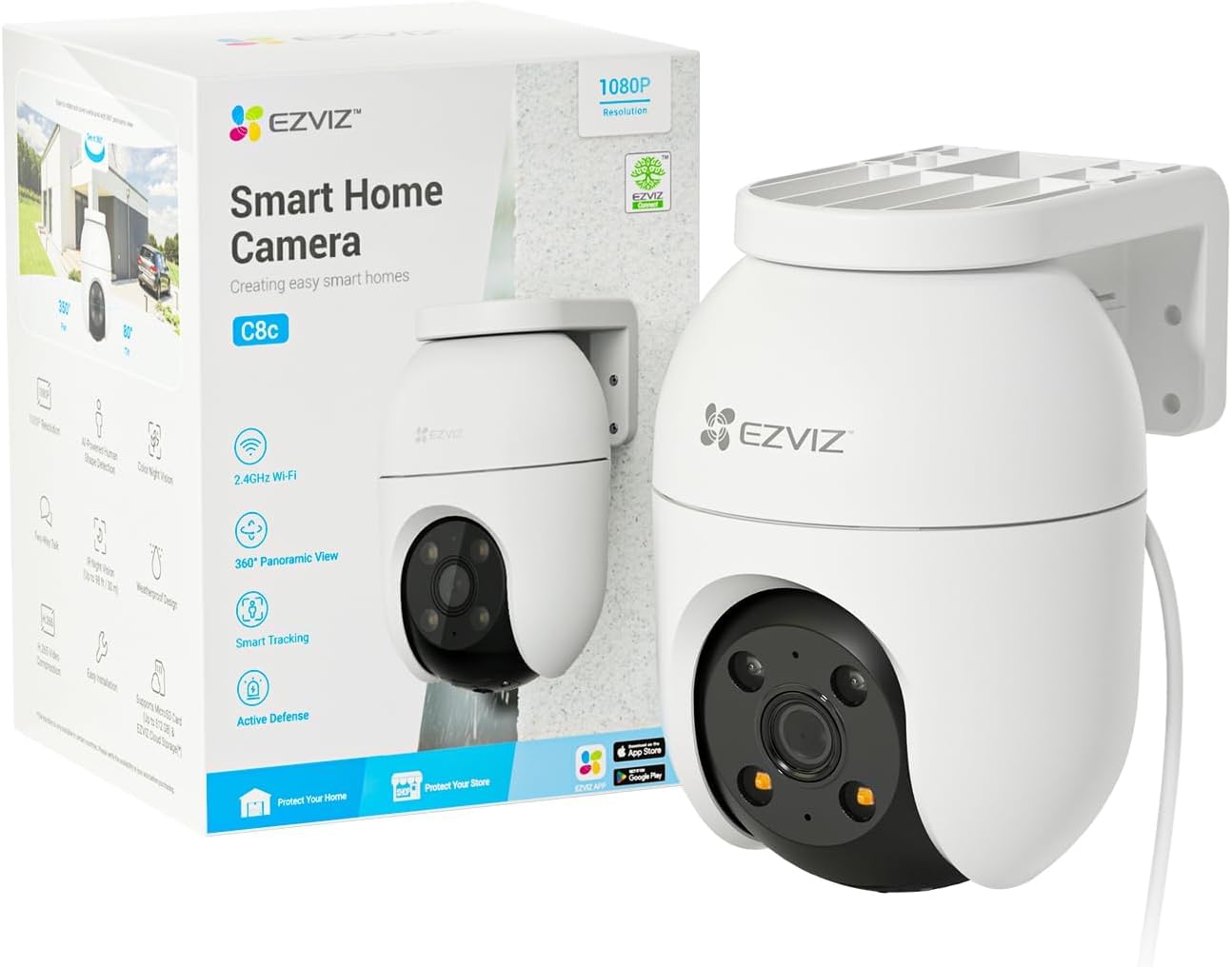 EZVIZ Outdoor WiFi Surveillance Camera, 360°, 1080P IP Security Camera, Colourful Night Vision, Person AI Detection, Auto Zoom Two-Way Audio, Siren, Alexa/Google, C8c 2MP