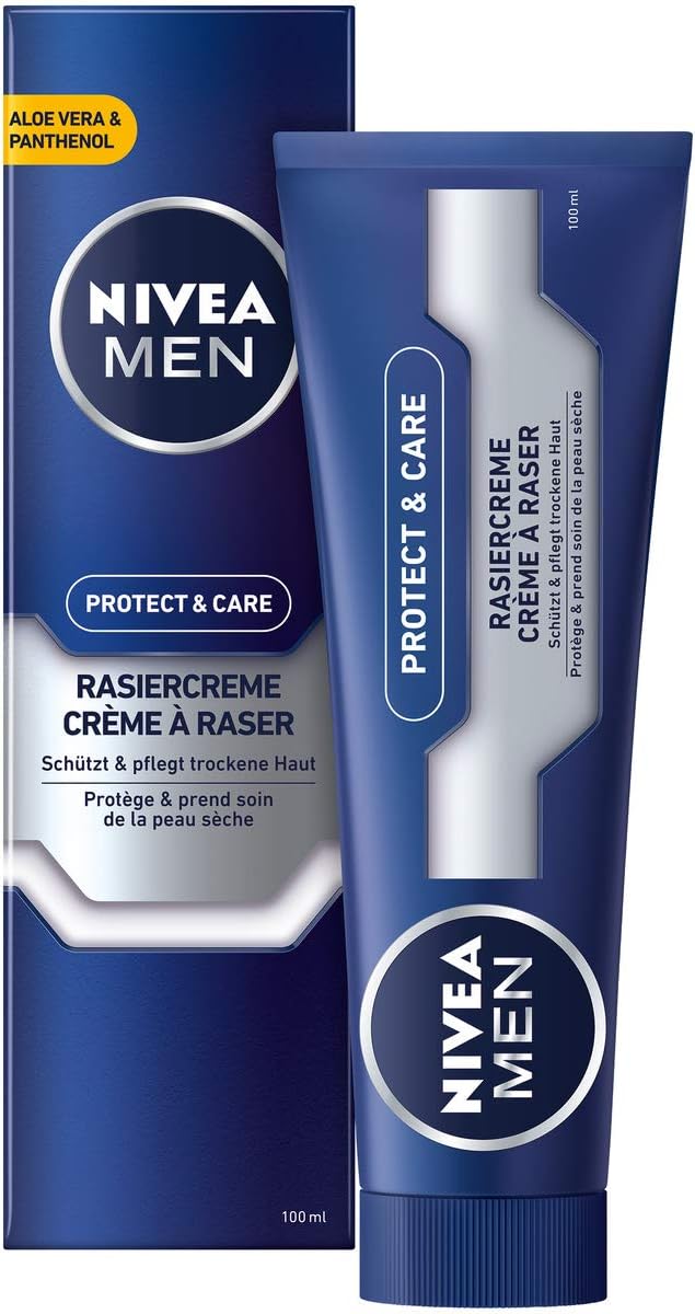 NIVEA MEN Protect & Care Shaving Cream in Pack of 1 (1 x 100 ml), with Creamy Foam for a Gentle Shave, Skin-Friendly Shaving Cream for Men