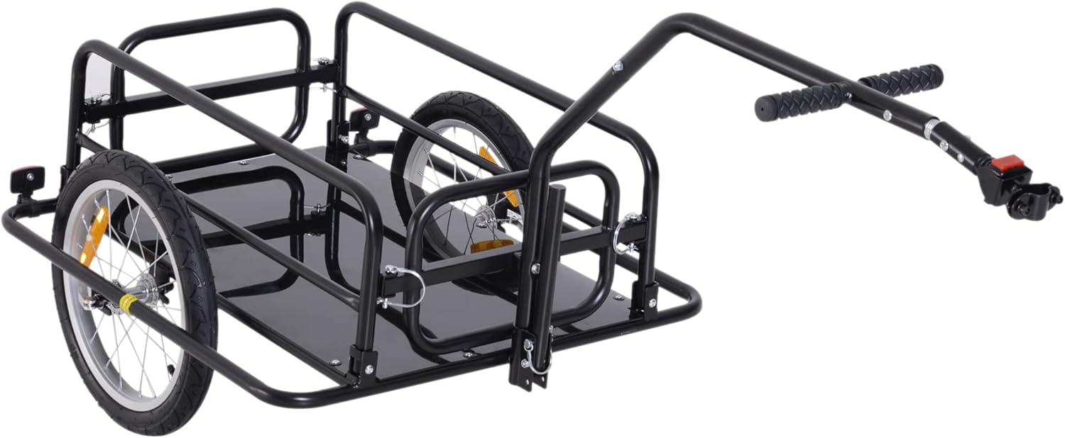 Aosom Bike Cargo Trailer, Bicycle Trailer, Heavy-Duty Bike Wagon Cart, Foldable Compact Storage, with Universal Hitch, 16" Wheels, 88 lbs. Capacity, Black