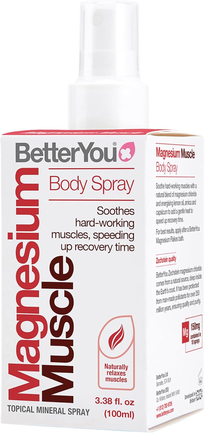 Magnesium Supplement, BetterYou High Strength Magnesium Muscle Oil Spray | Natural Vegan Magnesium Chloride Liquid for Sleep, Muscle Recovery Use for Feet and Legs, 600 Sprays, Made in UK