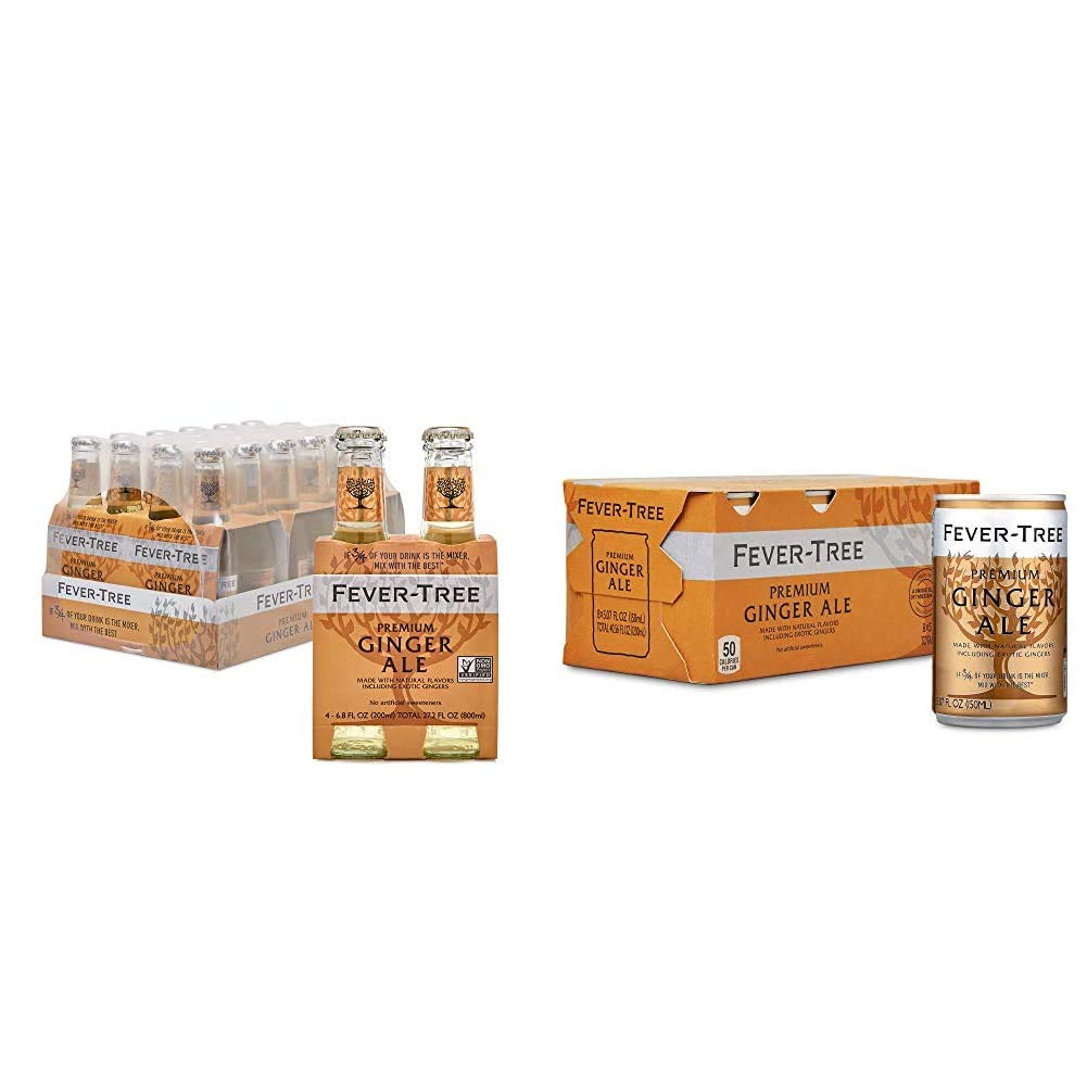 Fever Tree Ginger Ale Premium Mixers - 200 ML Bottles & 150 ML Cans - Pack of 24 Each