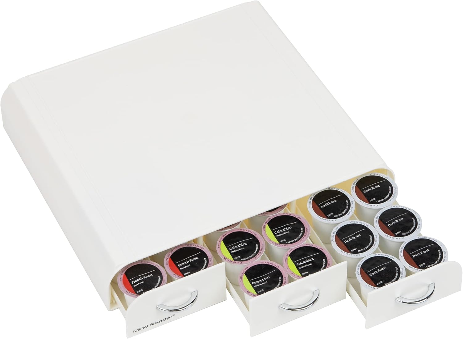 Mind Reader TRAY6-WHT Anchor 3 Single Serve Drawer, 36 Pod Capacity, Countertop Organizer, Coffee Machine Base, 12.25" L x 13.5" W x 2.5" H, Plastic, White