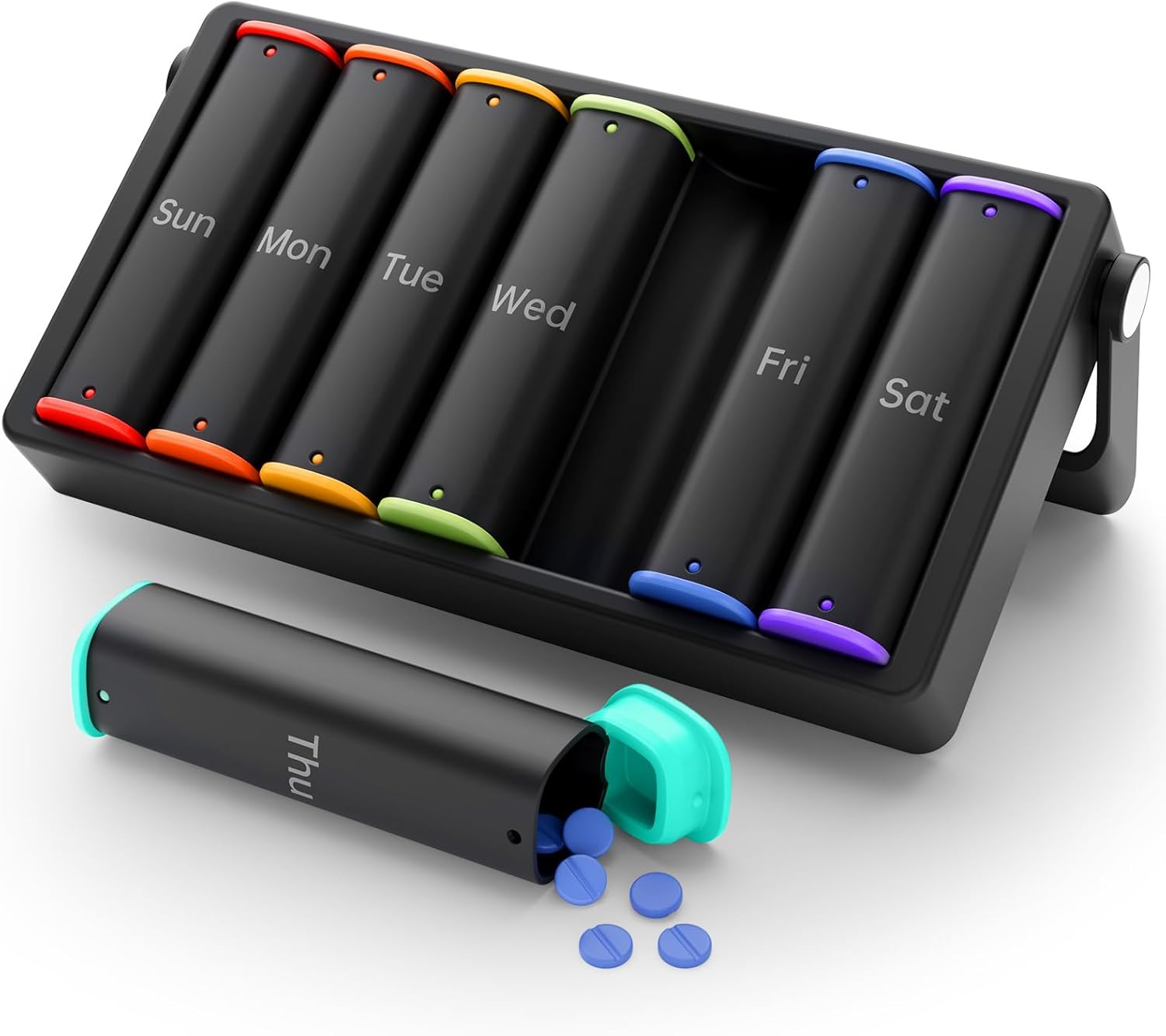 Weekly Pill Box 7 Day 2 Times a Day, KOVIUU Large Travel Pill Organiser, Am Pm Daily Tablet Organiser Dispenser with Rotatable Handle, Week Medication Organizer for Vitamin Supplement Storage Box