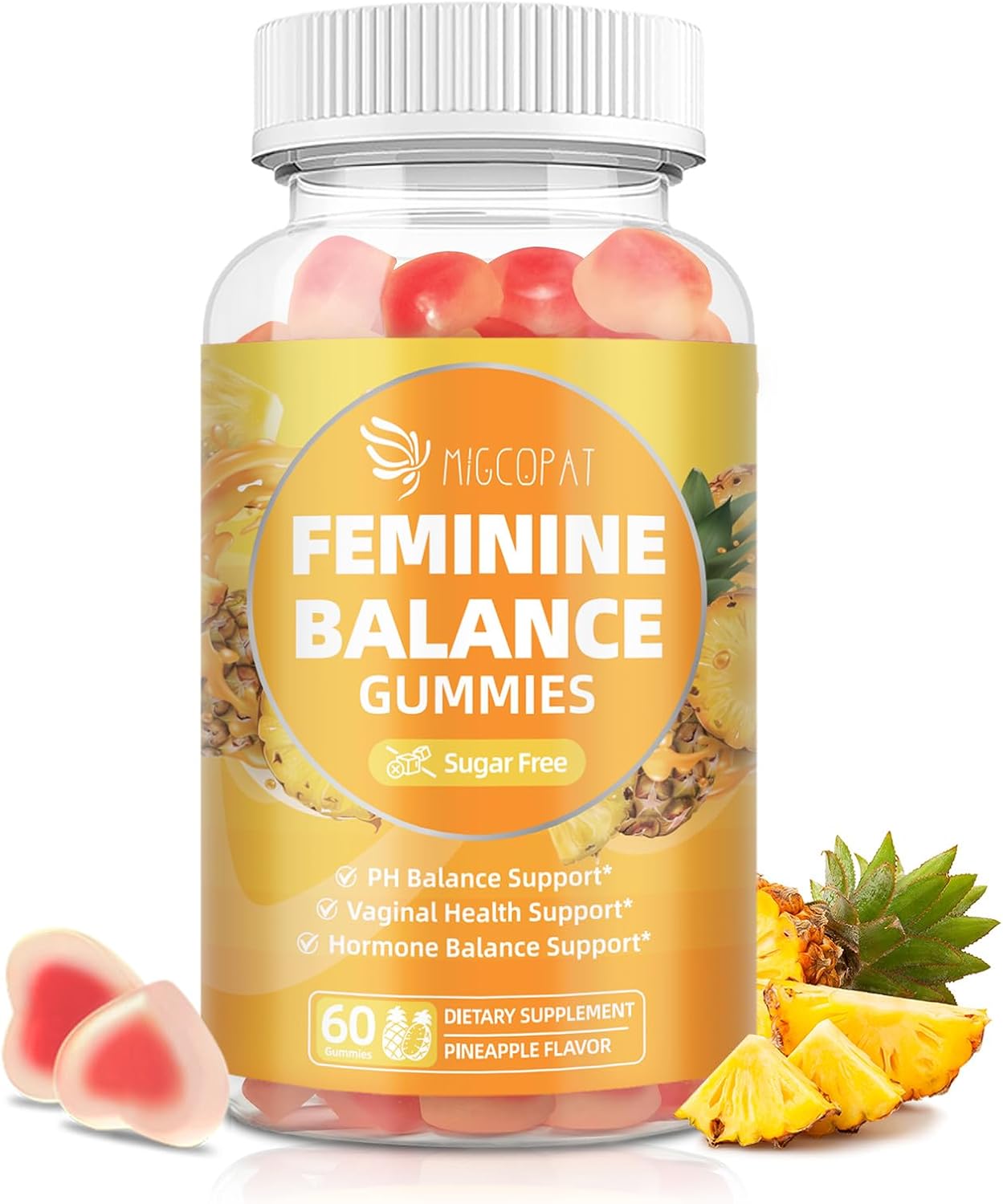 Premium Feminine Balance Gummies, Women’s Health Probiotics - 100 Billion CFU Probiotics - Immune Support, Gut Health, Hormone Balance, PH Balance Vitality, Pineapple Flavor, 60 Count